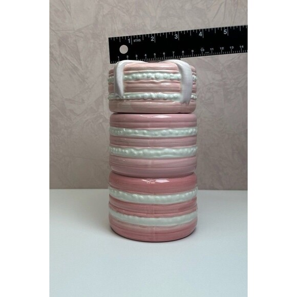 Pink Macaron Ceramic Canister Jar w/ Bow Lid | Coquette Paris Kitchen Décor - Picture 4 of 11
